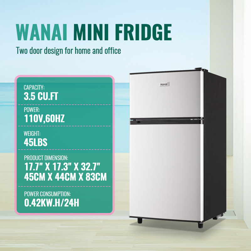 WANAI Coolife Preserving Portfolio 3.5 Cubic Feet Freestanding Mini Fridge with Freezer, Silver