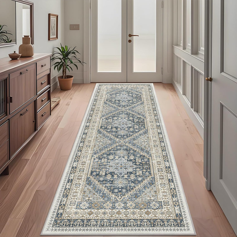 Tapis lavable antidérapant Medallion (bleu), Rectangulaire 2 pi x 3 pi