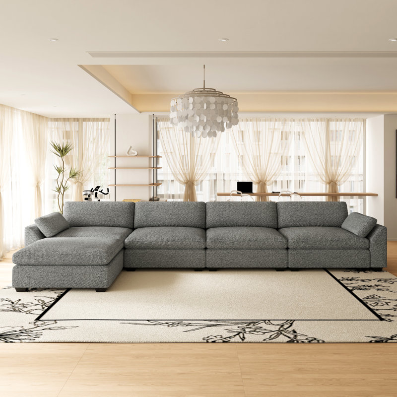 Canapé 4 places imperméable en chenille avec pouf amovible, Light Gray Chenille
