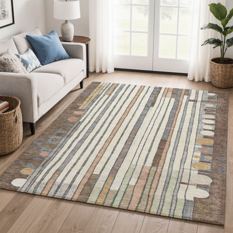 Premium Machine Washable Mayfield AMF2189 geometric Rug, 3' x 5', Brown