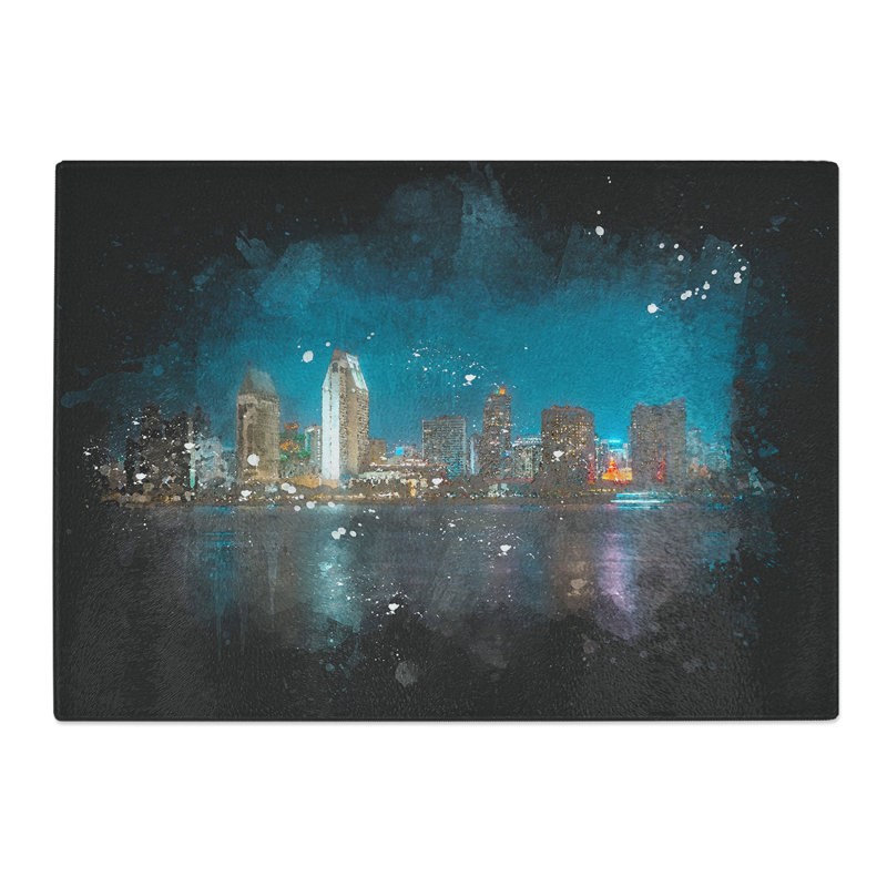 Tempered Glass San Diego Skyline at Dusk Chopping Board, 20 cm x 28.5 cm
