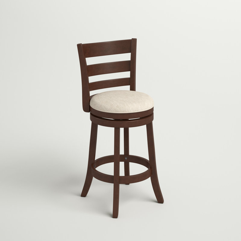 Tabouret de bar et de comptoir pivotant Adelynn, Cerisier foncé, Lin beige, Tabouret de comptoir (hauteur du siège de 24,37 p