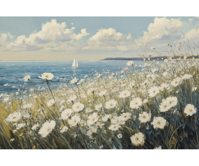 «Wild Flowers Field», art mural texturé encadré, H 10 po x l 14 po, Cadre noir