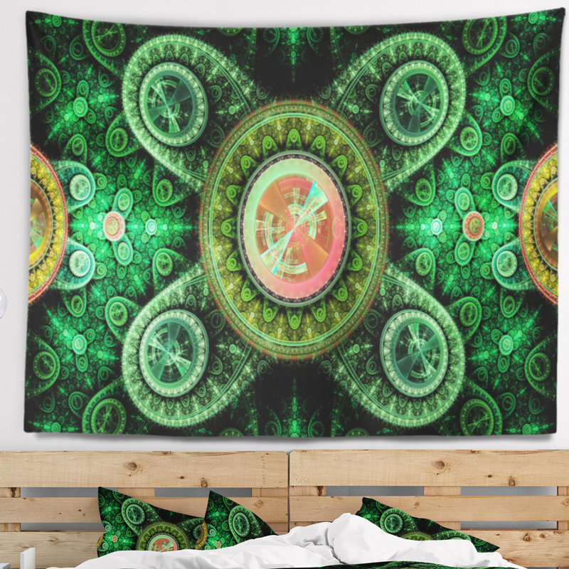 Tapisserie abstract green psychédélique relaxing art, H 68 po x l 80 po