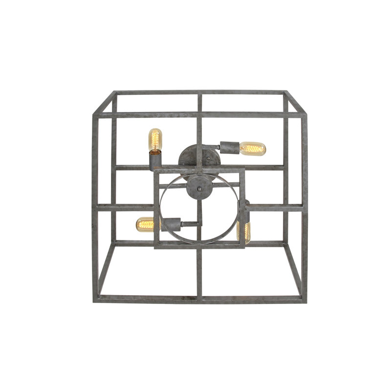 European 4 - Light 17.5" Caged Square / Rectangle Flush Mount, Gold Leaf/Flat Black, 9" H x 17.5" W x 17.5" D