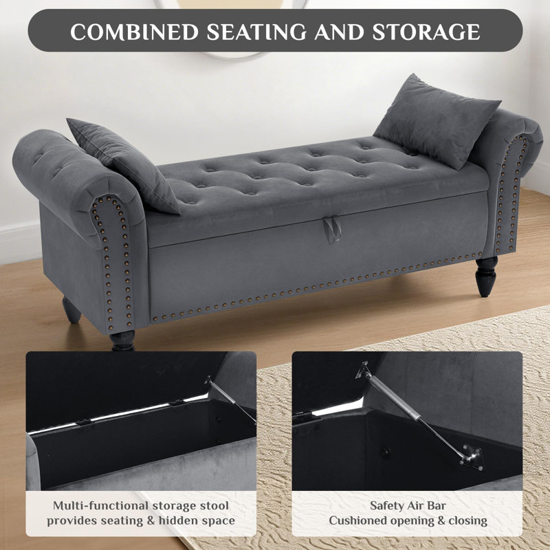 133cm Wide Velvet Standard Ottoman, Dark Grey