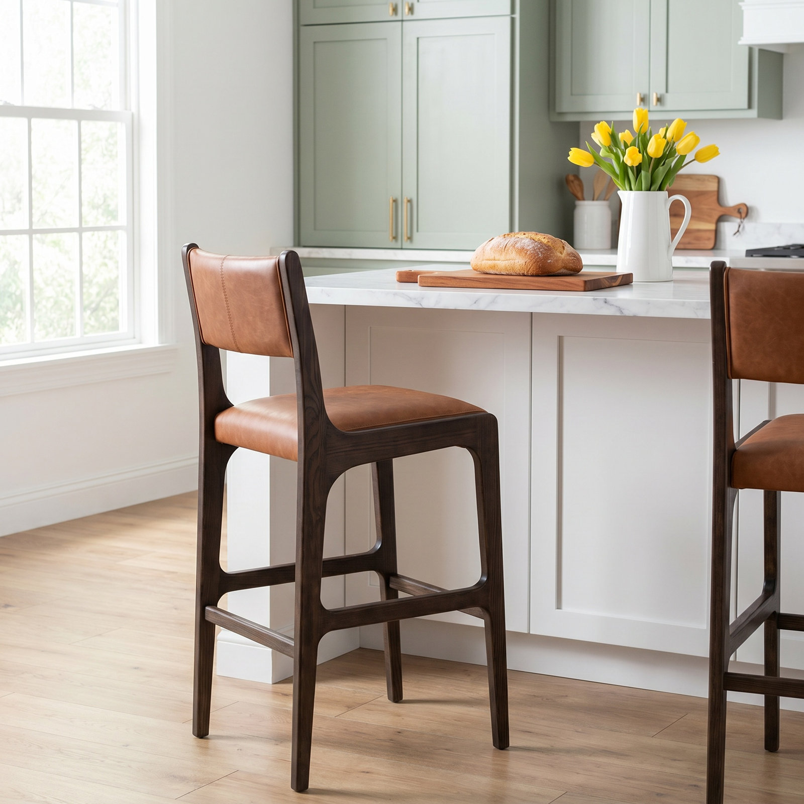 Bruna Leather Stool, Bar Stool (30" Seat Height)