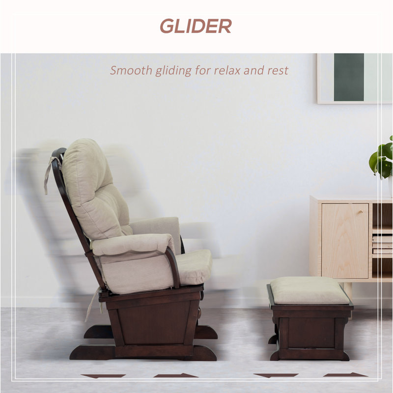 Chaise berçante de chambre de bébé avec repose-pieds, coussin épais et base en bois