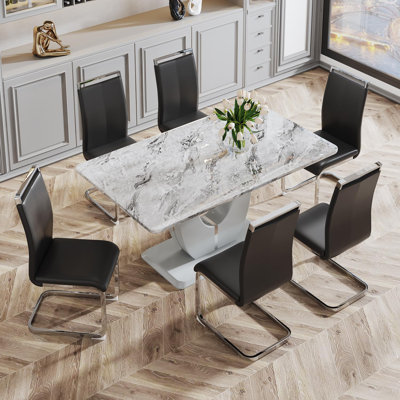 7 Piece - Marbled Dining Table Set