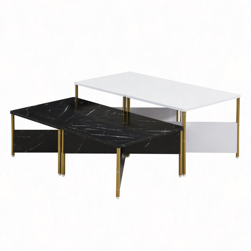 Ensemble de tables basses Modern Modern de 4 pièces, Noir / blanc