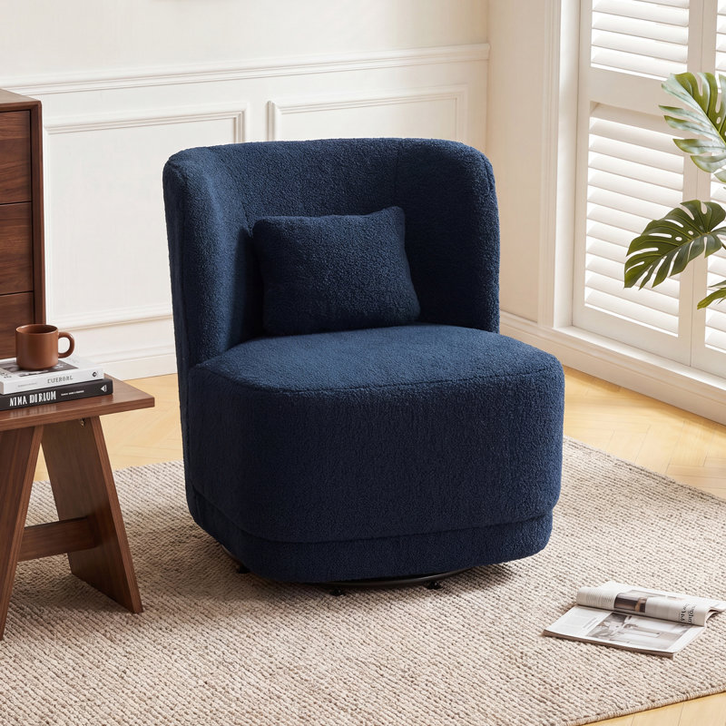 Prattsburgh 27.95" Wide Swivel Barrel Accent Chair, Blue Faux Fur
