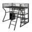 Lit mezzanine double en métal avec bureau et rangement intégrés, cadre de lit de jeu en métal peu encombrant avec lumières DEL, garde-robe ouverte et station de charge