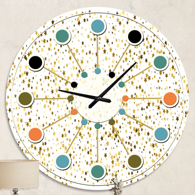 Golden Glitter Confetti - horloge murale Mid-Century moderne, Moyenne