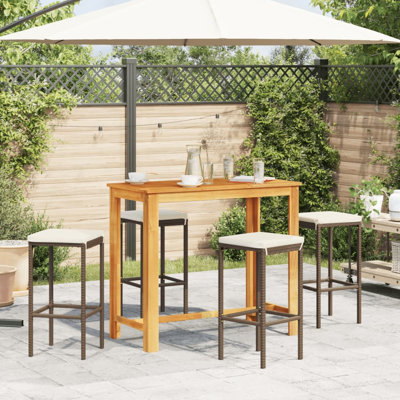 Ensemble de bar de patio 5 pièces Wildon Home® en bois massif d'acacia et de rotin de polyester