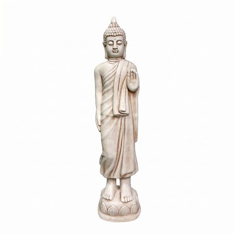 Statue de jardin de Bouddha debout, résine blanche, décor de patio zen extérieur, white