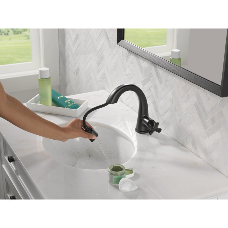 Robinet de salle de bain à un trou avec douchette extractible Stryke, Noir mat