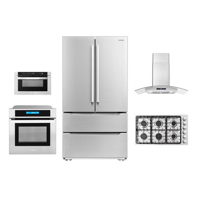 5 Piece Kitchen Package with French Door Refrigerator & 36"" Gas Cooktop & Wall Oven -  Cosmo, COS-5PKG-375