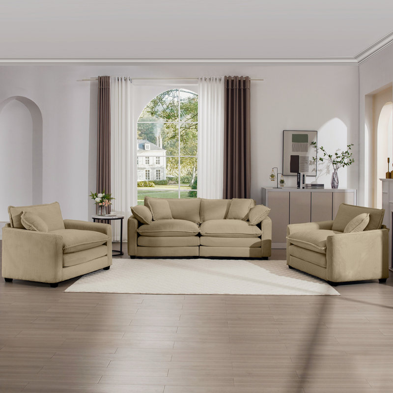 Cinéma maison en velours côtelé brun clair, coussins de soutien supplémentaires, élégant avec coussins et 4 sièges, style cinéma pour le salon