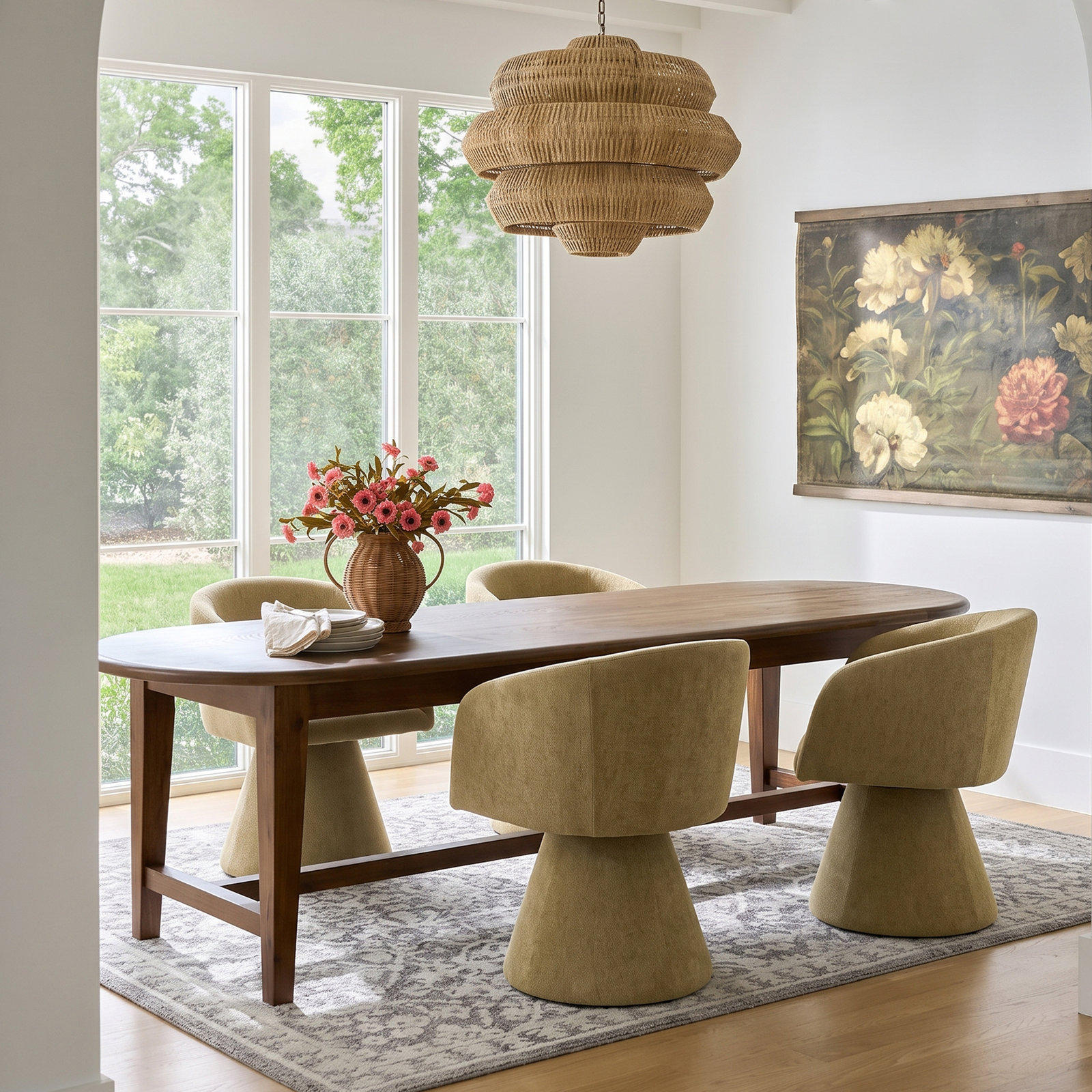 Fawnia Swivel Dining Armchair, Moss Green
