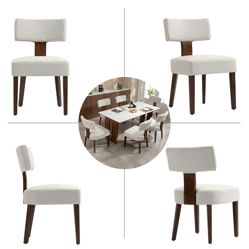 Upholstered Solid Wood Fabric Dining Chair, Armless Side Chair, Brown