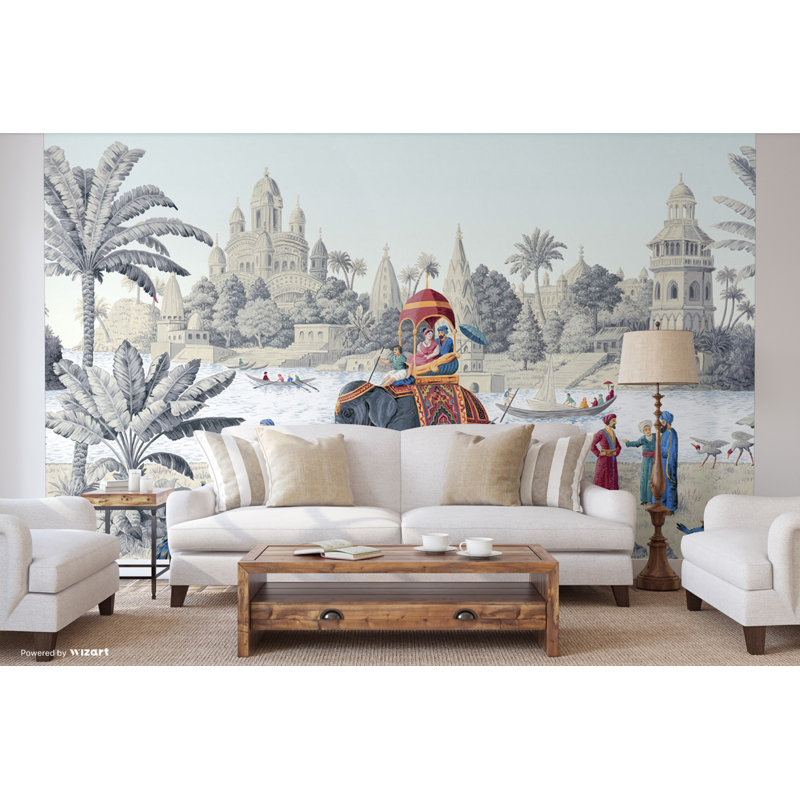 Papier peint exotique «Panorama», L 117,96 po x l 175 po, Bleu