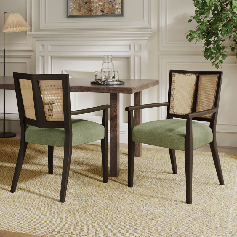 ARM DINING CHAIR Set Of 2, Dark Brown, Green