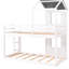 Lit simple au-dessus d'un lit superposé blanc - structure en bois de pin avec garde-corps pour une bonne nuit de sommeil et fenêtre en bois de construction stable-1829449312