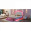 Lit plateforme tapissier en similicuir, lit double Princess avec lumières DEL et tiroirs de rangement, rose et blanc doux