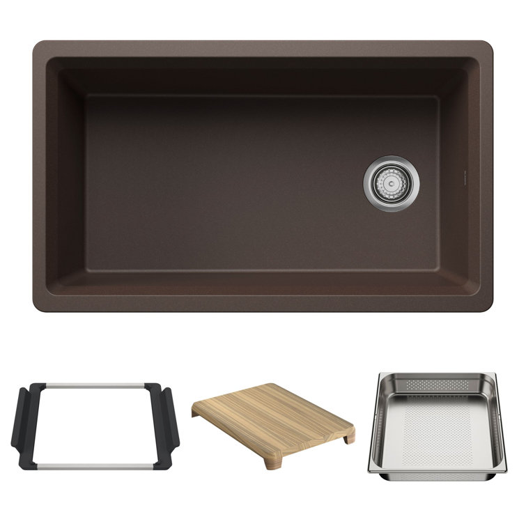 Inteos SILGRANIT 33" Single Bowl Reversible Undermount Workstation Kitchen Sink
