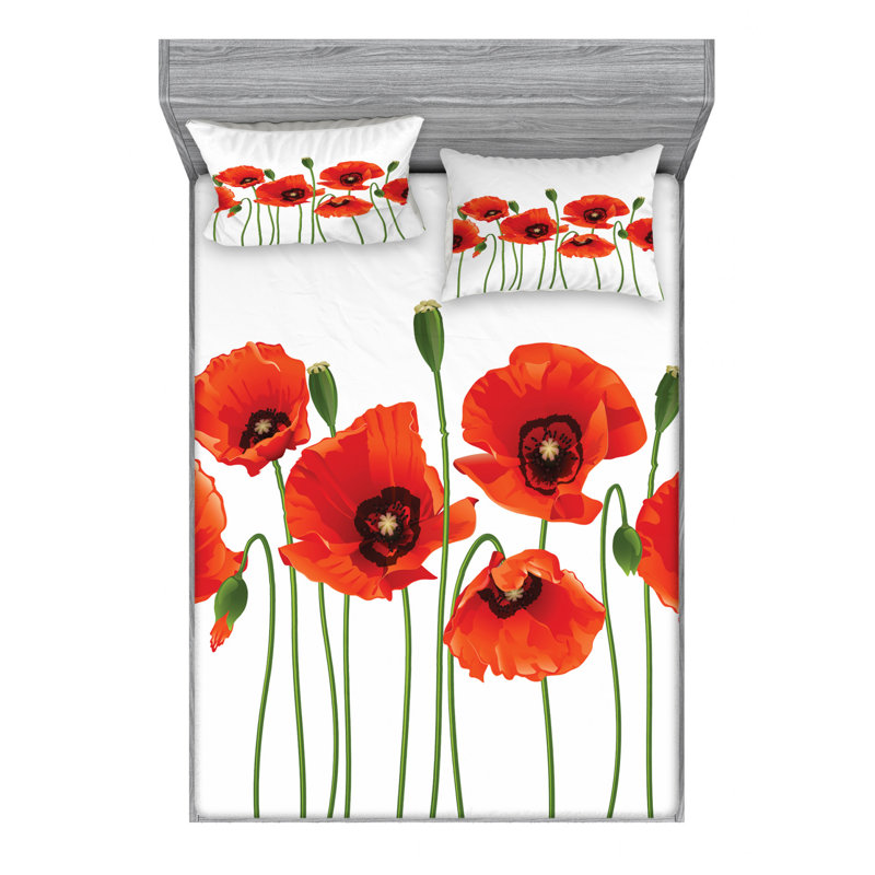 Microfiber Floral Sheet Set, Full Sheet Set with 2 Pillowcases