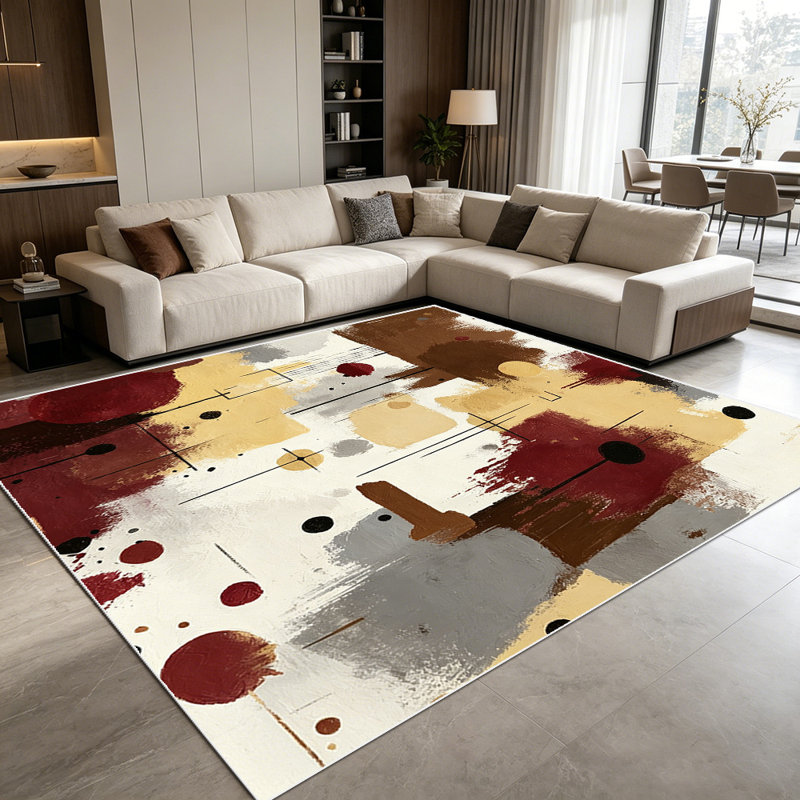 1PC cream gold diamond geometric lattice area rugs for Living Room, Soft and Comfortable, Suitable for all seasons, easy-to-maintain, machine washable Indoor floor mat, Under Table Farmhouse suitable for dining room, bedroom, kitchen, entryway.