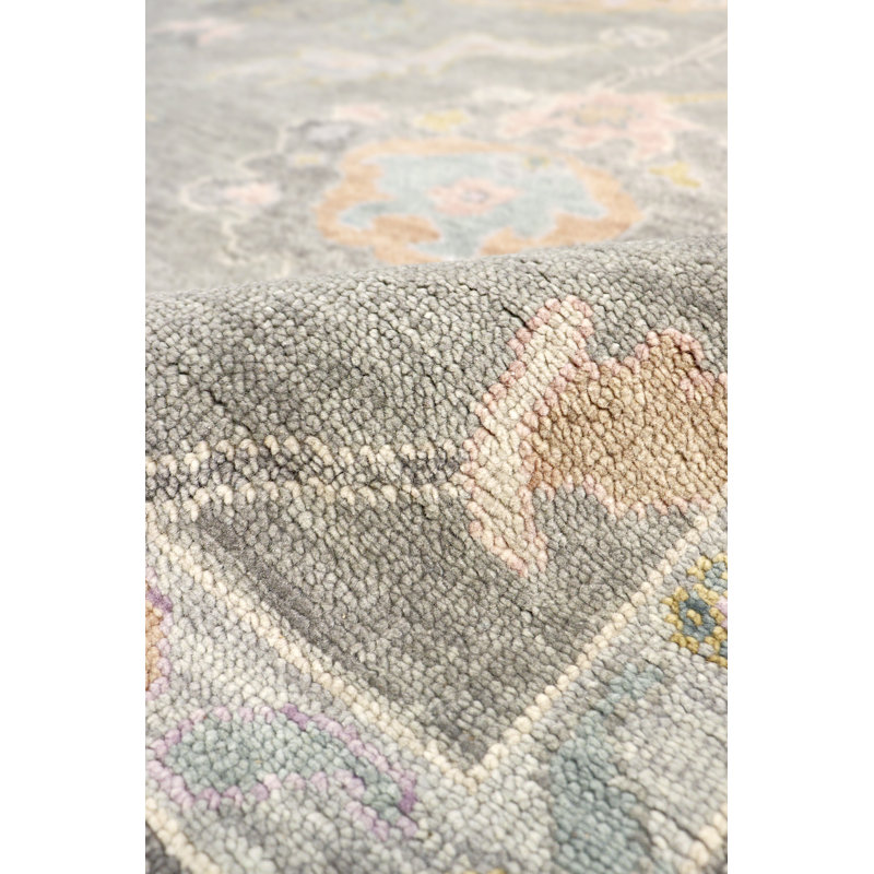 Tapis floral en laine noué à la main Oushak, Rectangle 11 pi 9 po x 15 pi 1 po