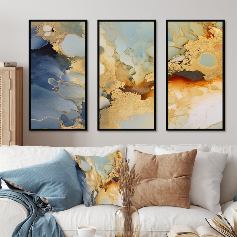 Ensemble de décorations murales abstraites à l'encre liquide, Cadre flottant noir, H 40 po x l 60 po x P 1 po