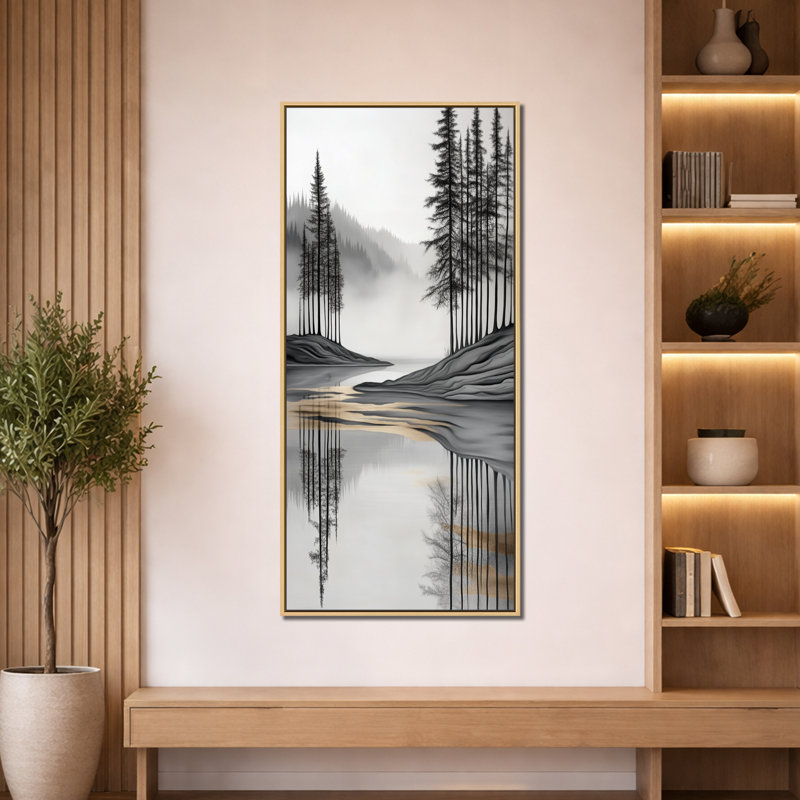 «Gray White Elegant Forest Island View V - Gray Nature», reproduction d'art encadrée sur toile, H 60 po x l 28 po