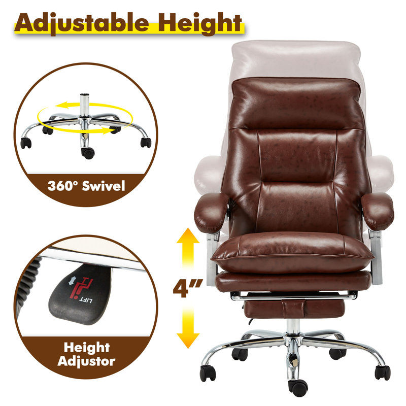 Executive Office Chair With Footrest 350 Lbs, Brown
