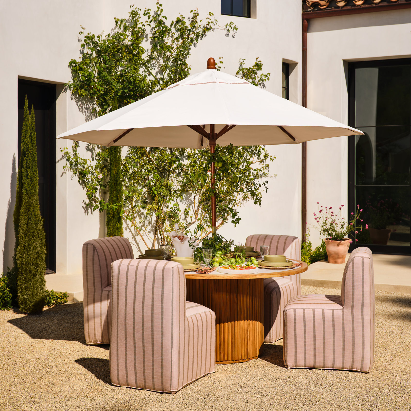 Praia Sunbrella® Patio Dining Chair, Expressive Blush Striped Sunbrella®