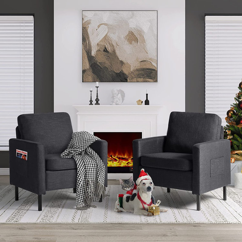 Redi Upholstered Armchair, Black 100% Linen