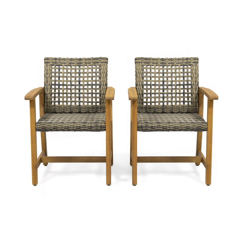 Patio Wood And Wicker Dining Chair( Set Of 2 ), Natural Stained