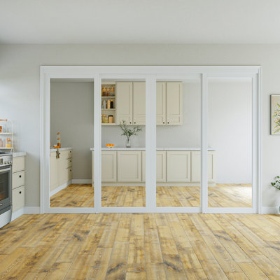 Porte de placard coulissante apprêtée en bois et 1 verre trempé blanc avec fabricant