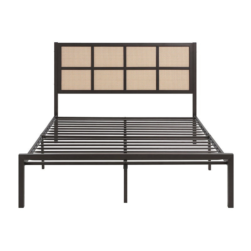 Platm Bedmetal Frame Finish Faux Cane Headboard, Gris clair