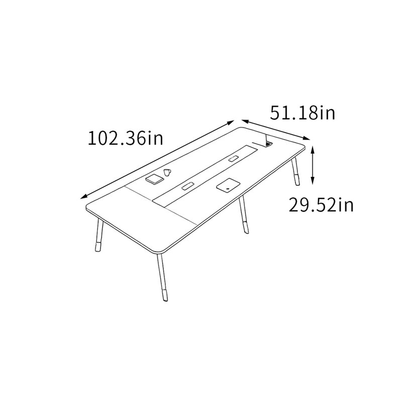 Table de conférence moderne avec pieds en métal, Blanc / bois noueux, H 29,52 po x L 102,36 po x l 51,18 po