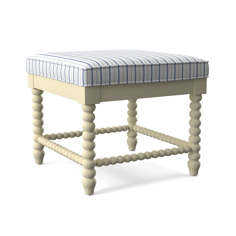 Lind Island Upholstered Bench, Bisque Finish, Cobalt Blue Stripe