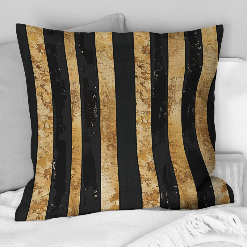 Coussin Glamoureux Pinstripe - Glam, H 16 po x l 16 po, Noir et or