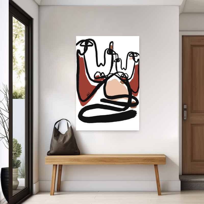Art mural contemporain contemporain entrelacé abstrait visages abstraits, 60" H x 40" W