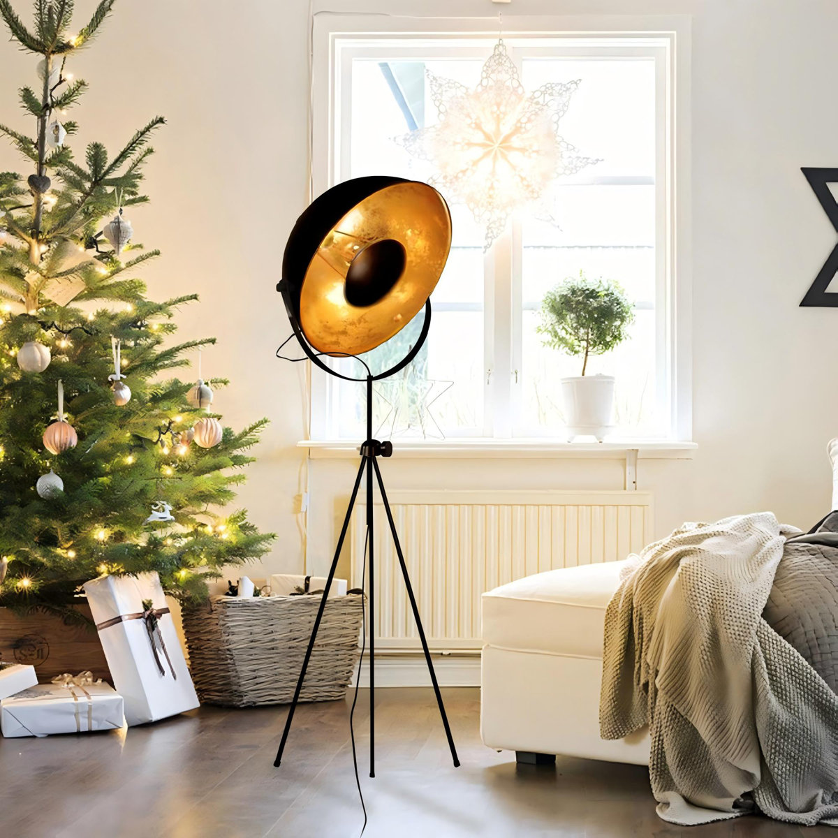 Michael Modern Industrial Adjustable Tripod Floor Lamp For Living Room, Movie Media Nautical Elegant Design Lighting For Bedroom