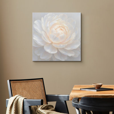 Soft White Peony Floral Artwork, Minimalist Elegant Flower Pictures, Framed Canvas Giclee Print Wall Art