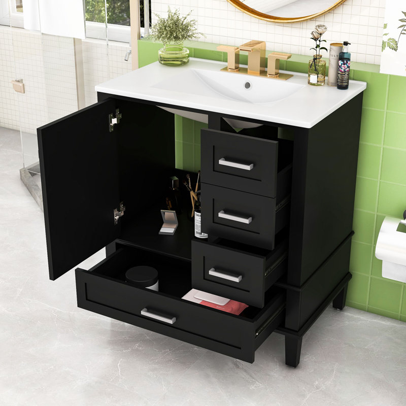 Ensemble de meuble-lavabo simple autoportant contemporain avec rangement Dun Dunhamburgh, Noir