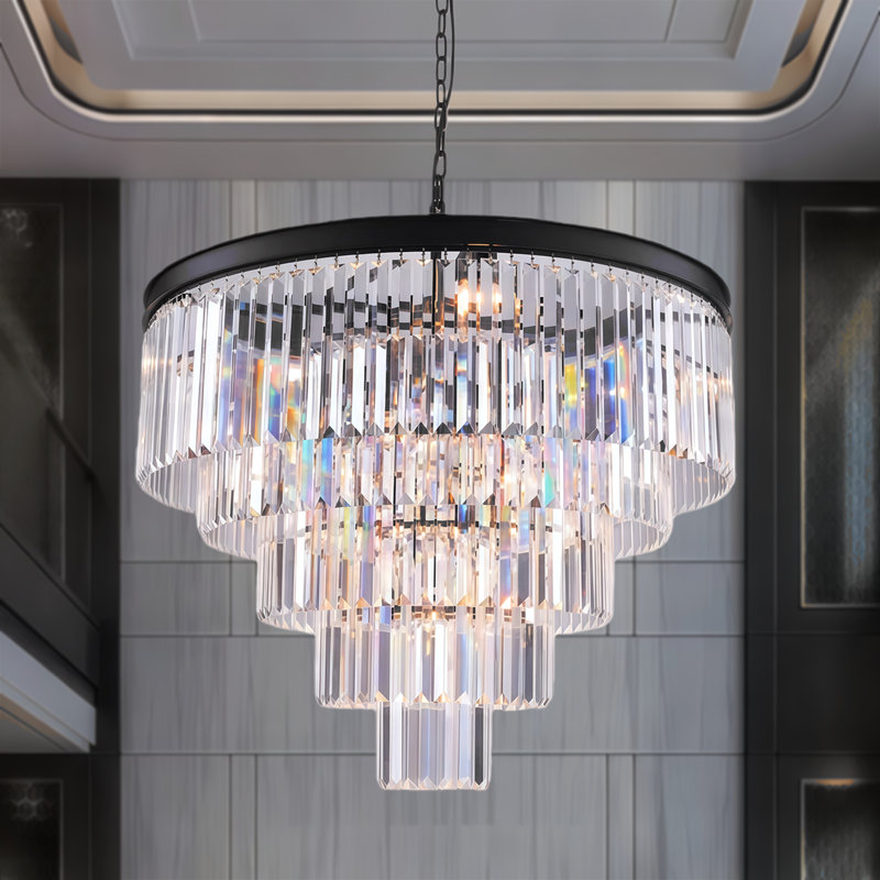 Lustre à gradateur à 12 lumières à intensité variable de 31,5 po Hallum, Noir mat