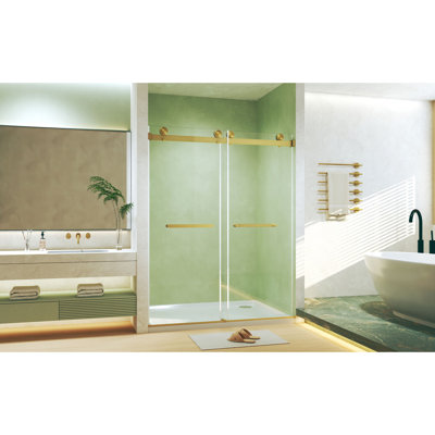 Premium Frameless Shower & Tub Doors, Tempered Glass, Brushed Gold, Modern Bathroom