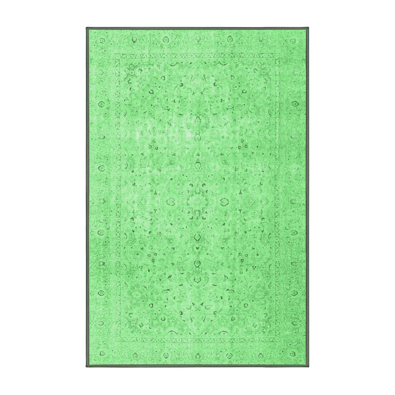 Tapis oriental en laine / polyester tissé à la machine en vert / gris Oliveros, Rectangle 8 pi x 10 pi